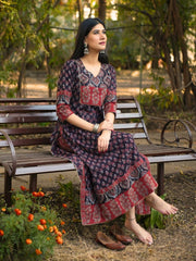 Noori Ajrakh Black Cotton Flared Kurta Pant Set