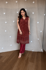 Raya Ajrakh Natural Crepe Silk Tail-Cut Kurta Pair