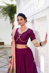 Vibrant Vichitra Silk Plain with Paithni lace border Lehengha Choli With Dupatta