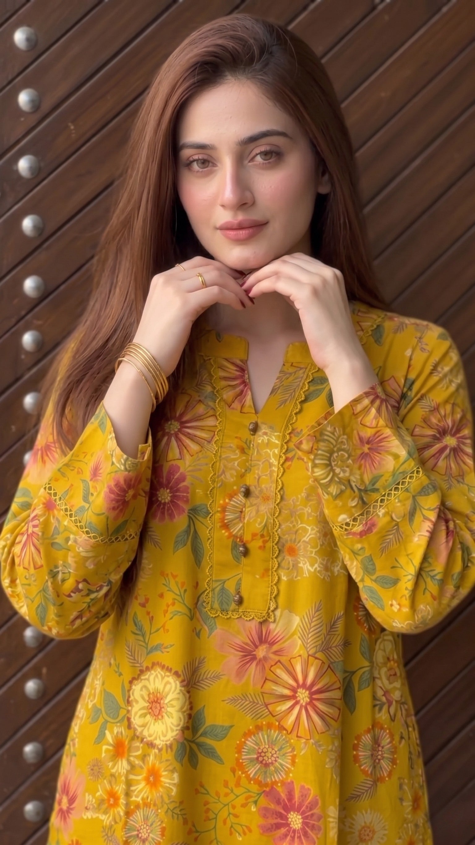 Zuri Cotton Silk Summer Floral Long Yellow Kurta