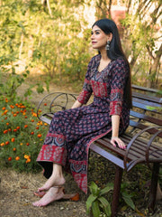 Noori Ajrakh Black Cotton Flared Kurta Pant Set