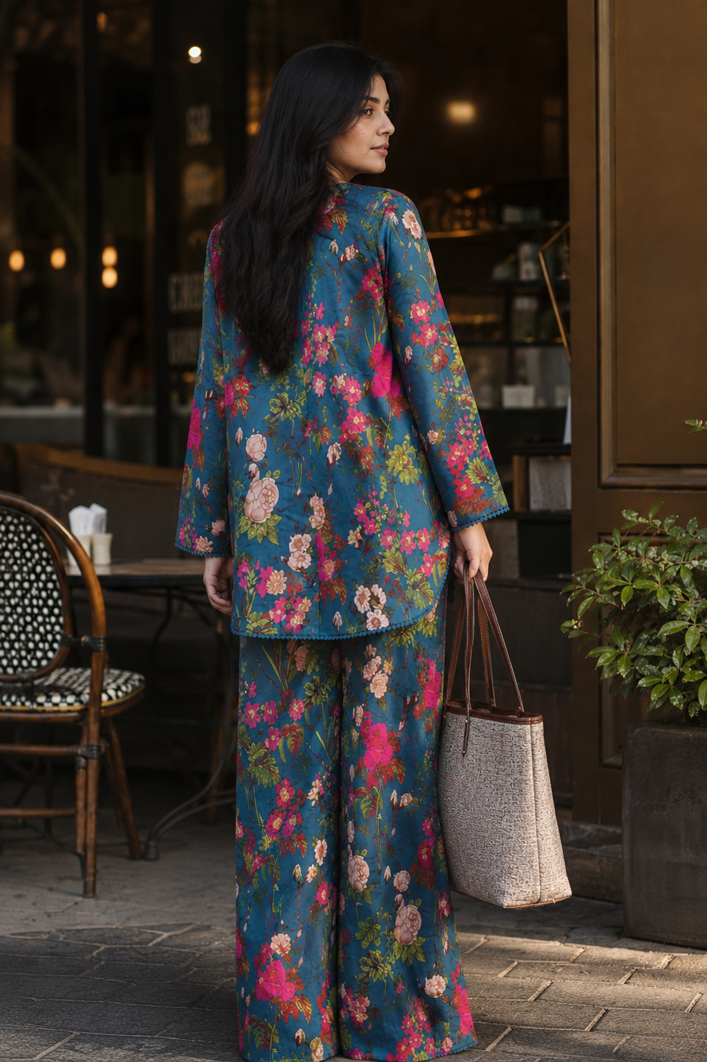 Jannat Teal Floral Print Style Outfit