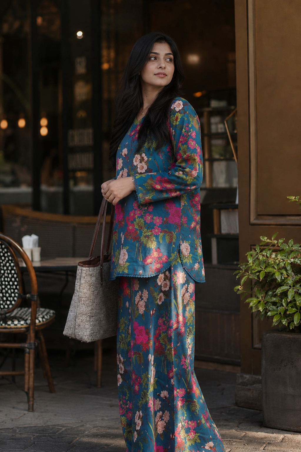 Jannat Teal Floral Print Style Outfit