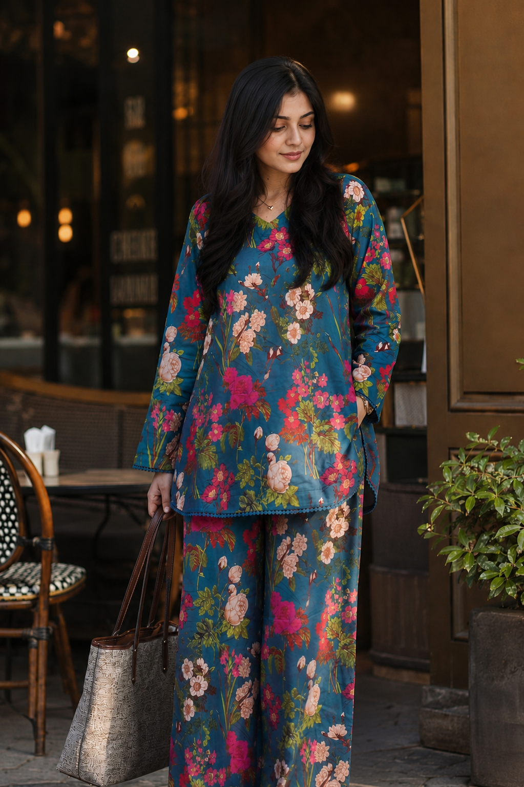 Jannat Teal Floral Print Style Outfit