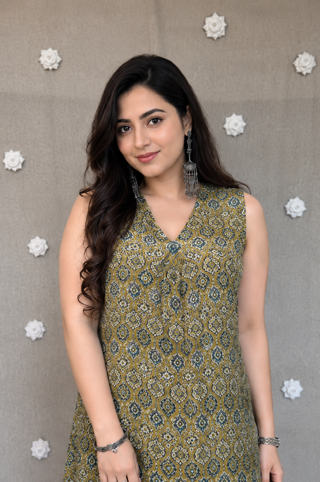 Raya Ajrakh Natural Crepe Silk Tail-Cut Kurta Pair