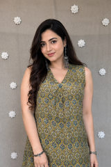 Raya Ajrakh Natural Crepe Silk Tail-Cut Kurta Pair