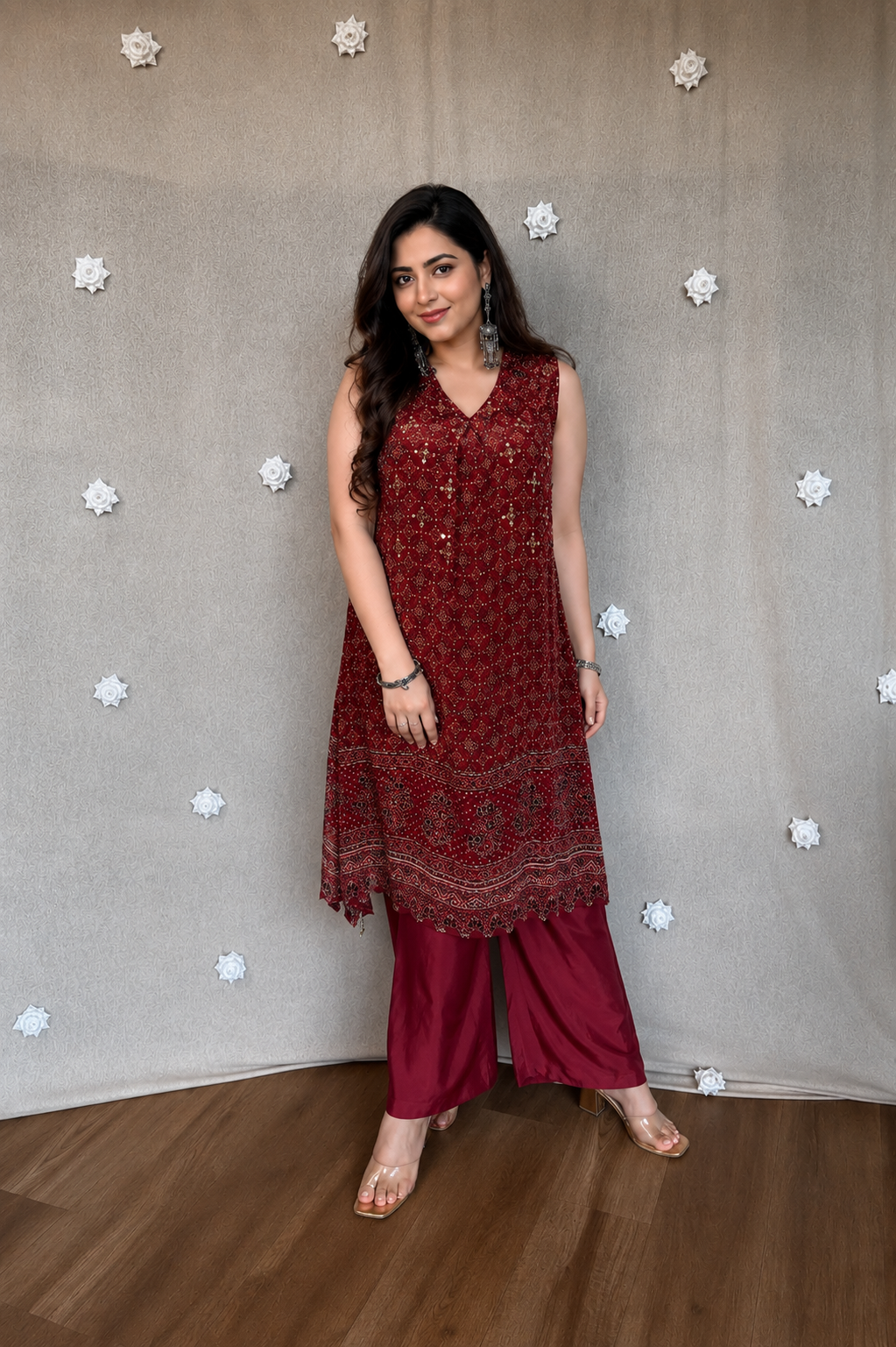 Raya Ajrakh Natural Crepe Silk Tail-Cut Kurta Pair