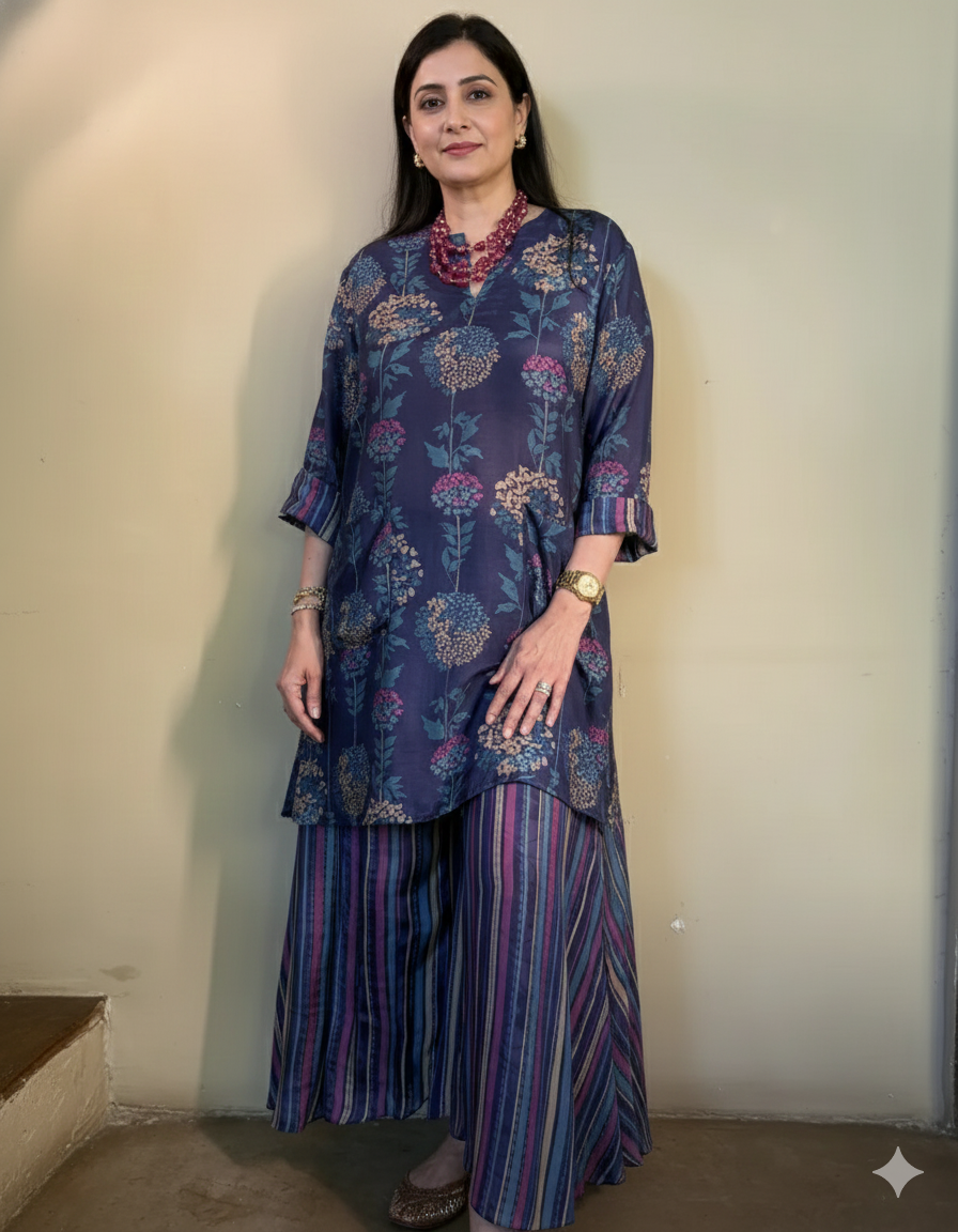 Manaa Crape Printed Bloom Cord-Set