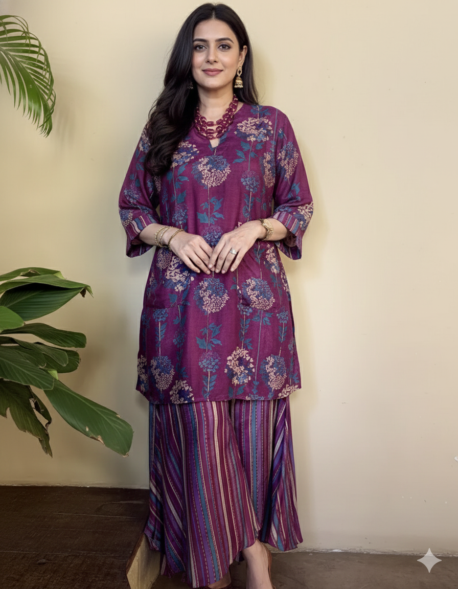 Manaa Crape Printed Bloom Cord-Set