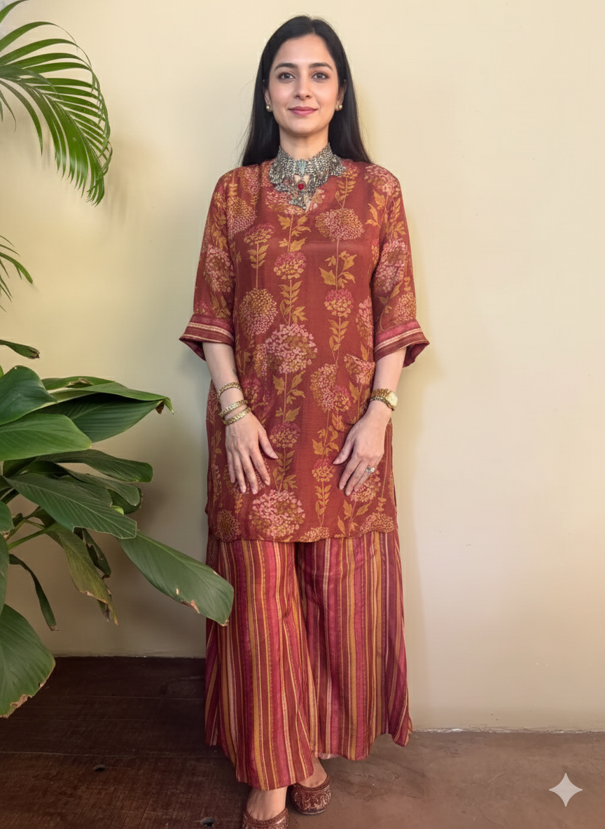 Manaa Crape Printed Bloom Cord-Set