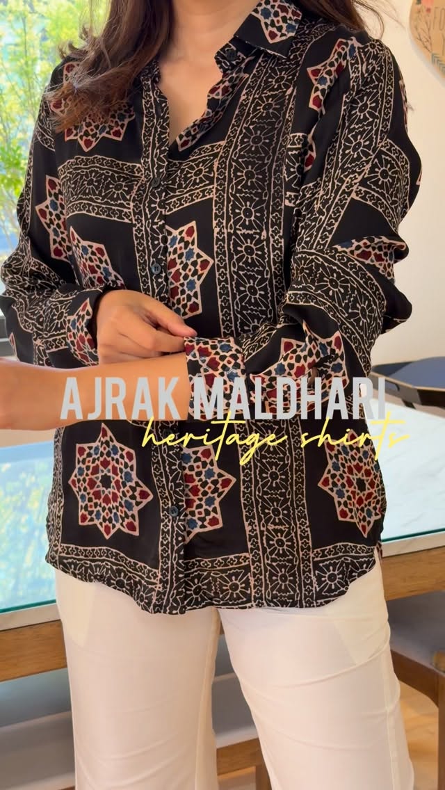 Sahiba Ajrakh Print Maldhari Heritage Black Shirt