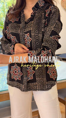 Sahiba Ajrakh Print Maldhari Heritage Black Shirt