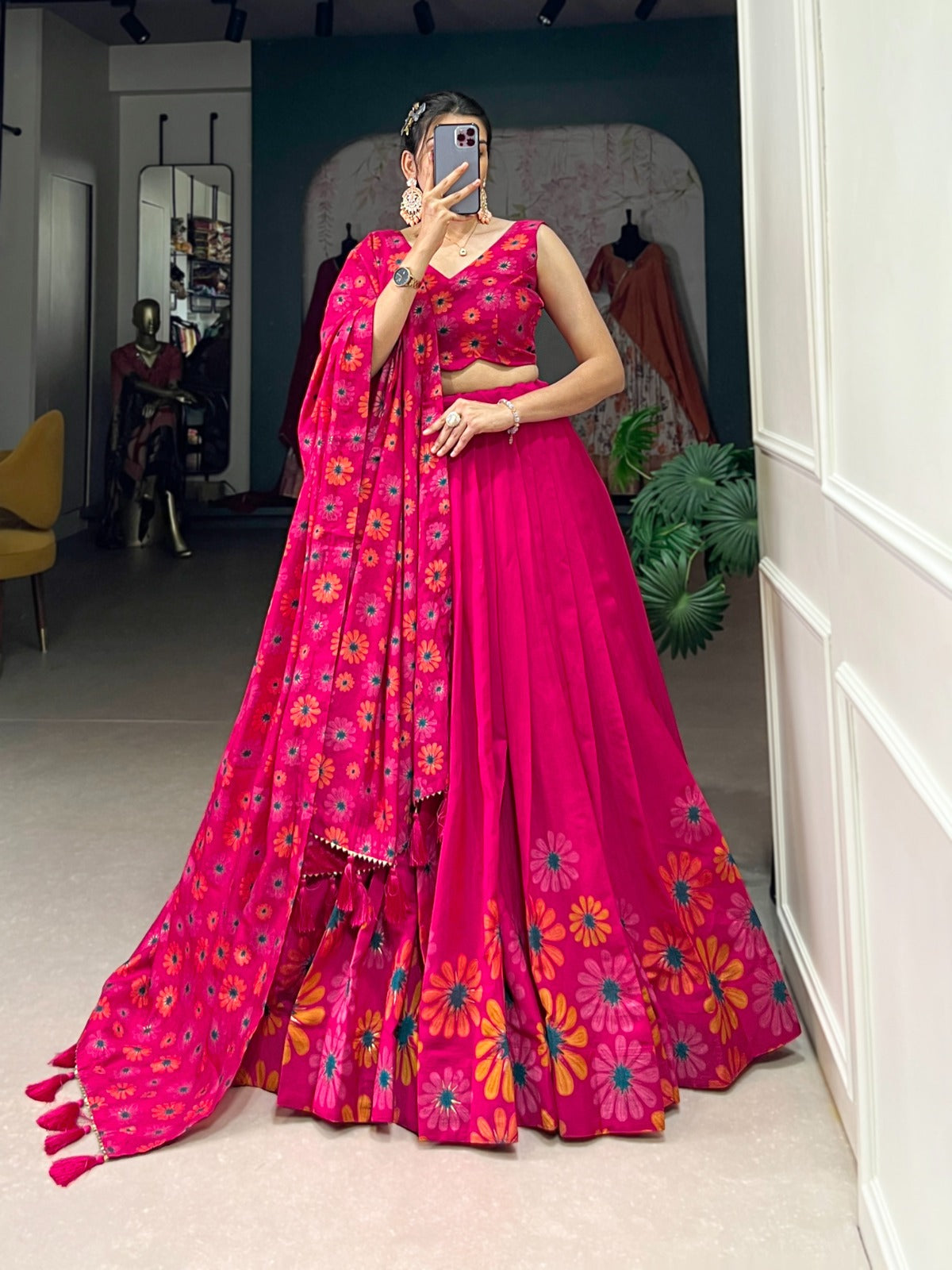 Delicate Tussar Silk Floral Print Lehengha Choli With Dupatta