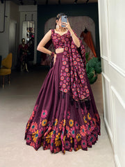 Delicate Tussar Silk Floral Print Lehengha Choli With Dupatta