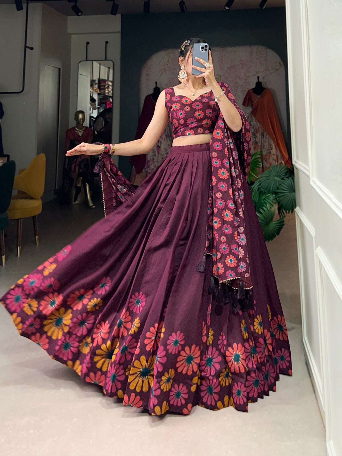Delicate Tussar Silk Floral Print Lehengha Choli With Dupatta