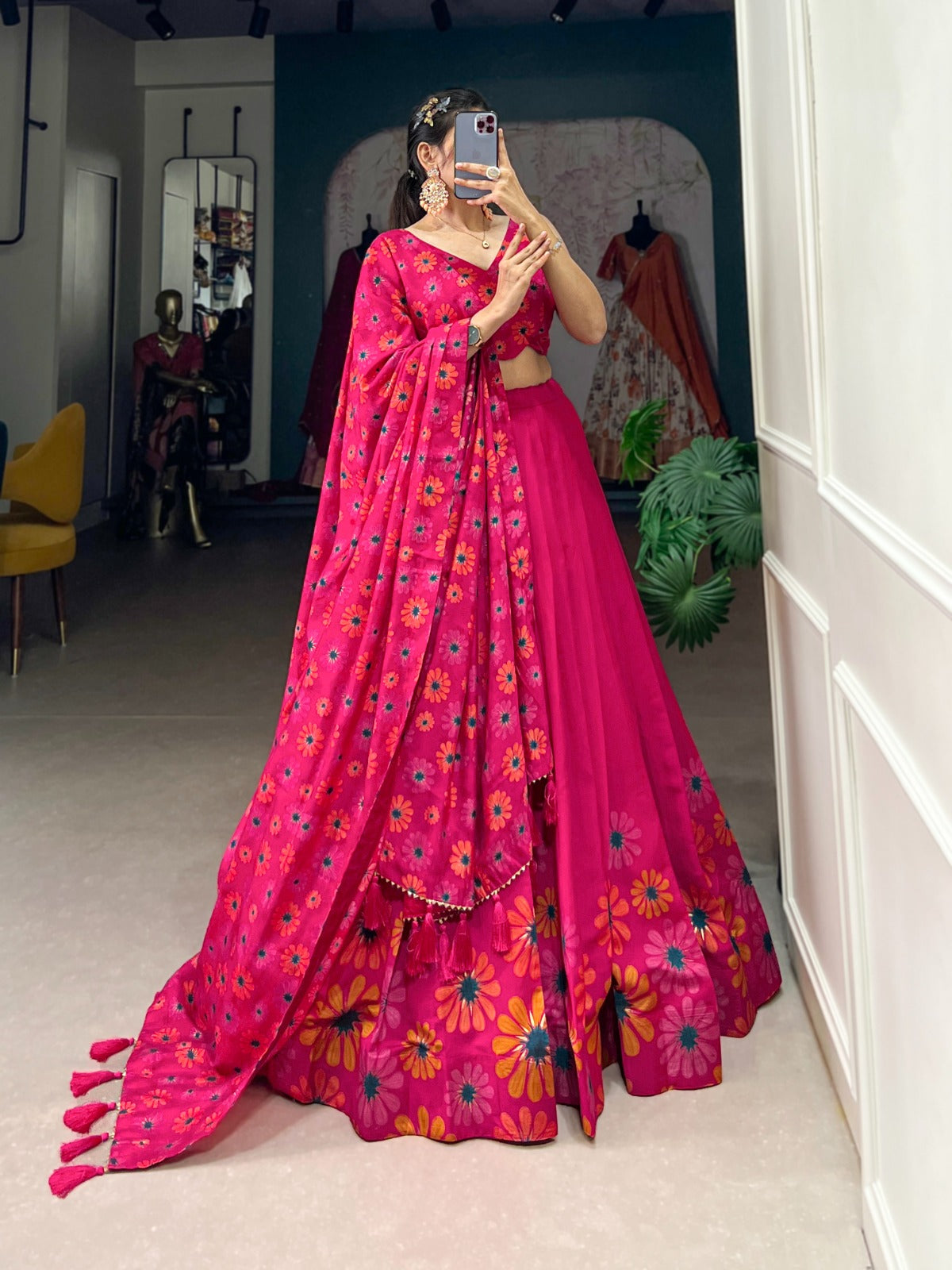 Delicate Tussar Silk Floral Print Lehengha Choli With Dupatta