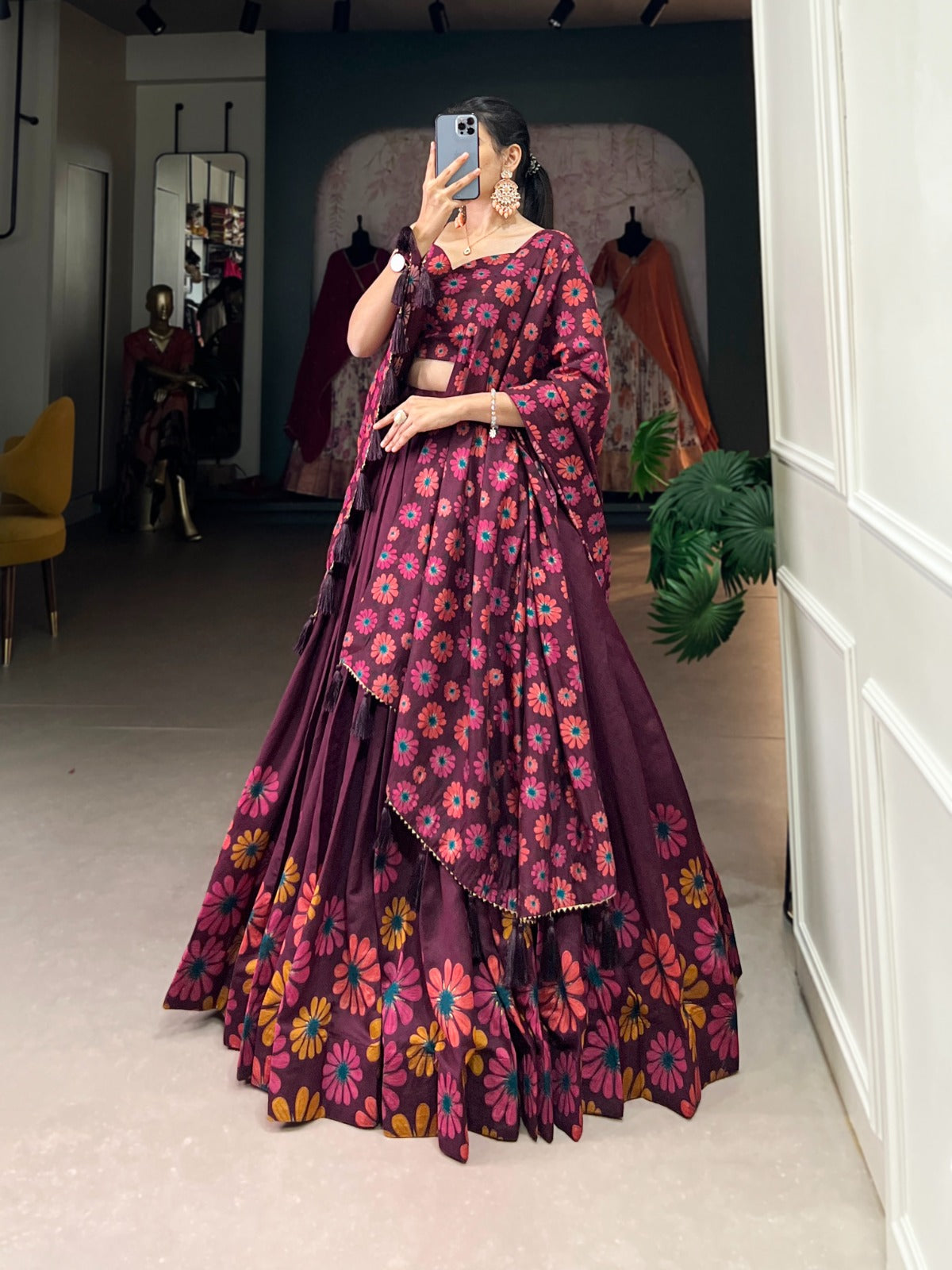 Delicate Tussar Silk Floral Print Lehengha Choli With Dupatta