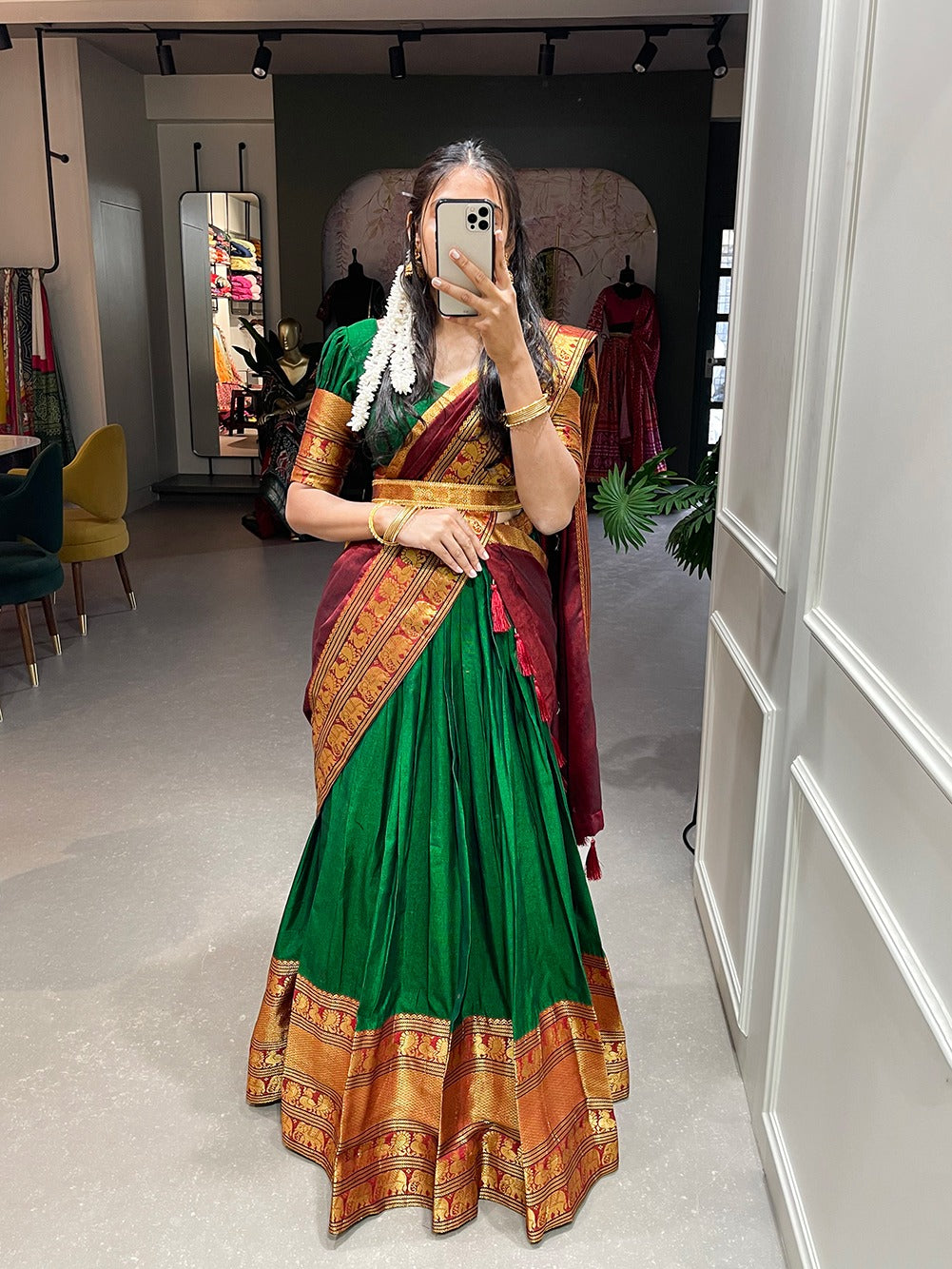 Emerald Narayan pet Zari Weaving Lehengha Choli With Dupatta