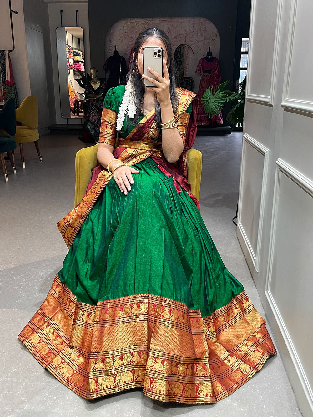 Emerald Narayan pet Zari Weaving Lehengha Choli With Dupatta