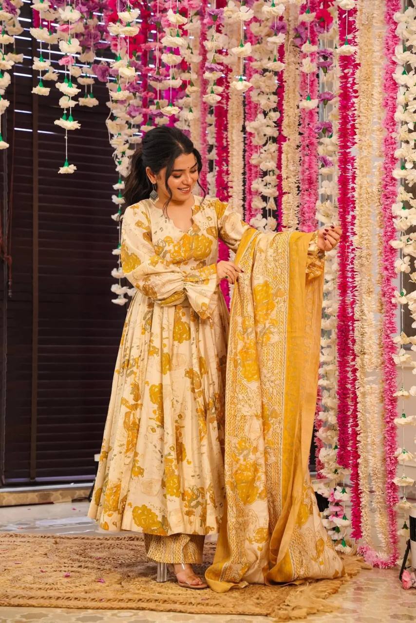 Flamingo Soft Cotton Graceful Style Anarkali Bottom With Dupptta