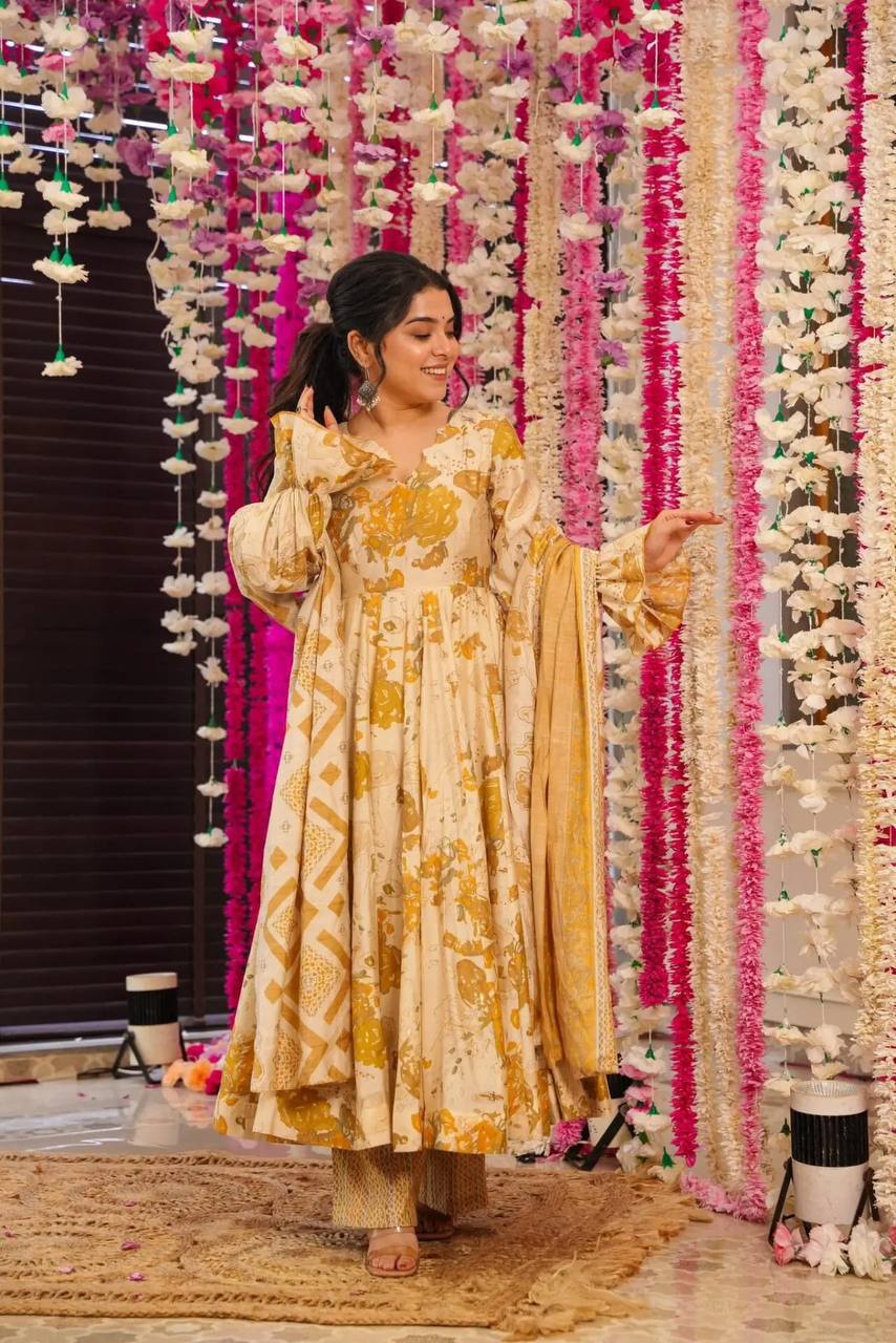 Flamingo Soft Cotton Graceful Style Anarkali Bottom With Dupptta