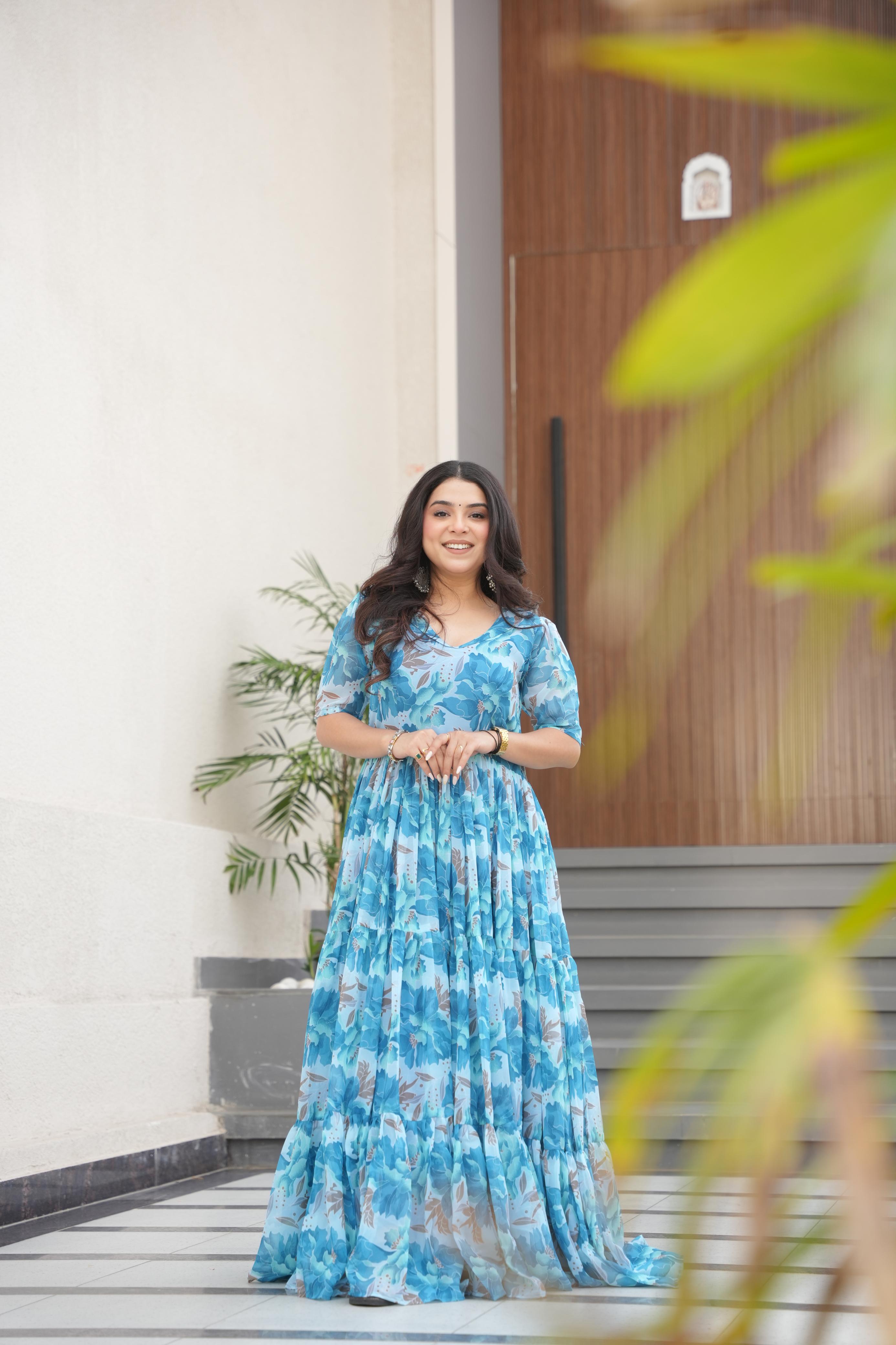 Flamingo Faux Georgette With print Maxi Gown