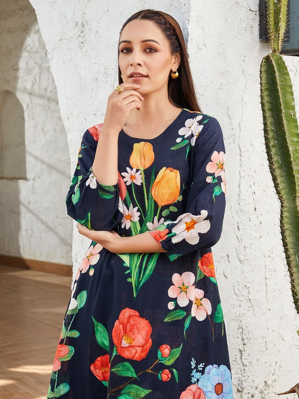Mastani Printed Cotton Slub Kurta with Pants