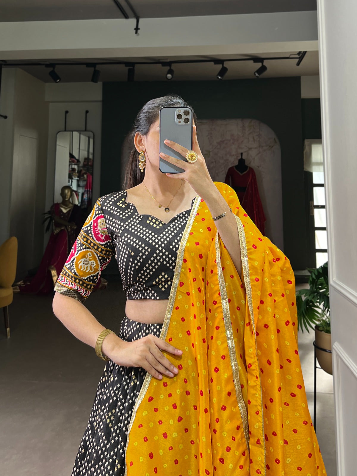 Exclusive Tussar Silk Bandhej With Patola Printed Lehenga Choli