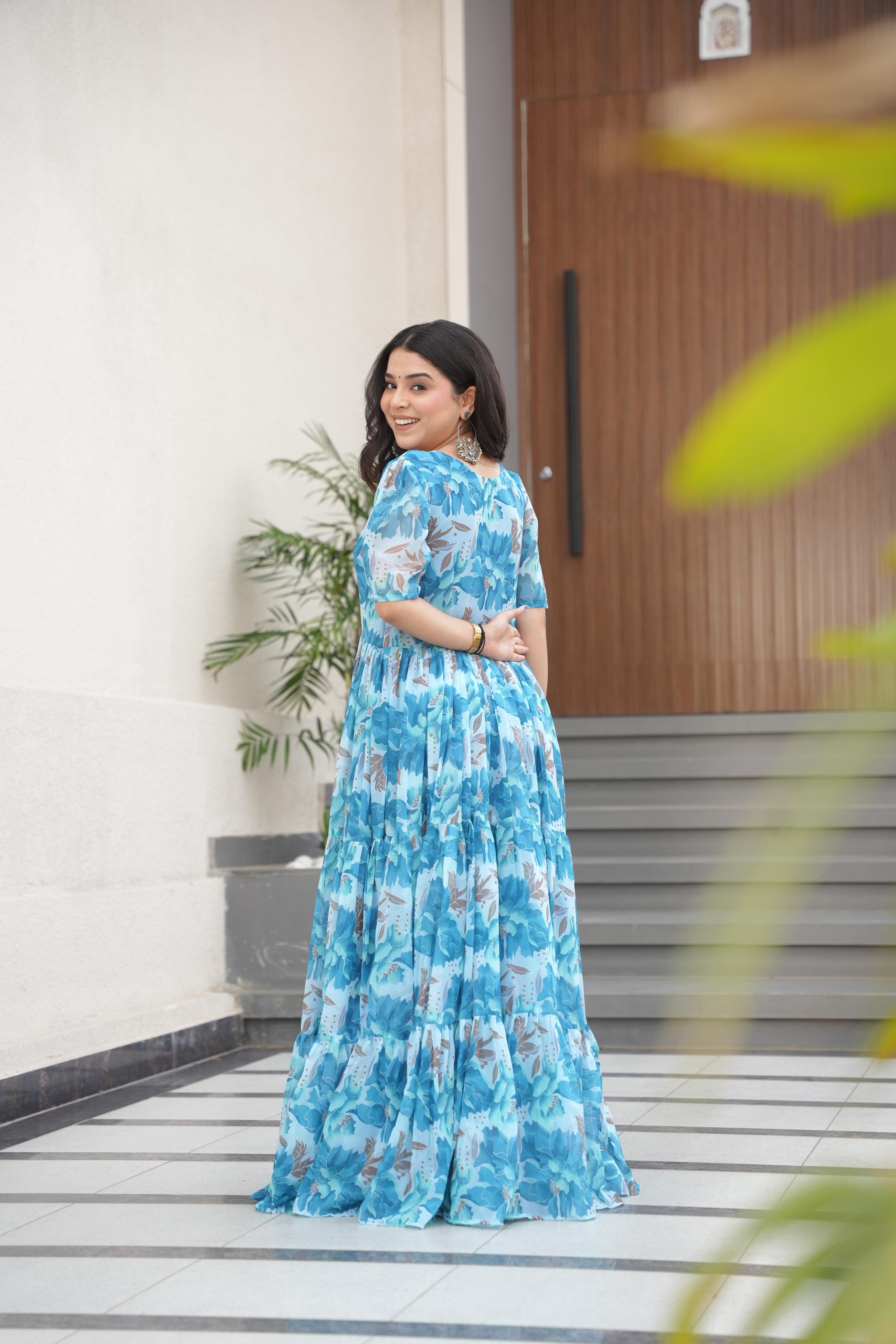 Flamingo Faux Georgette With print Maxi Gown