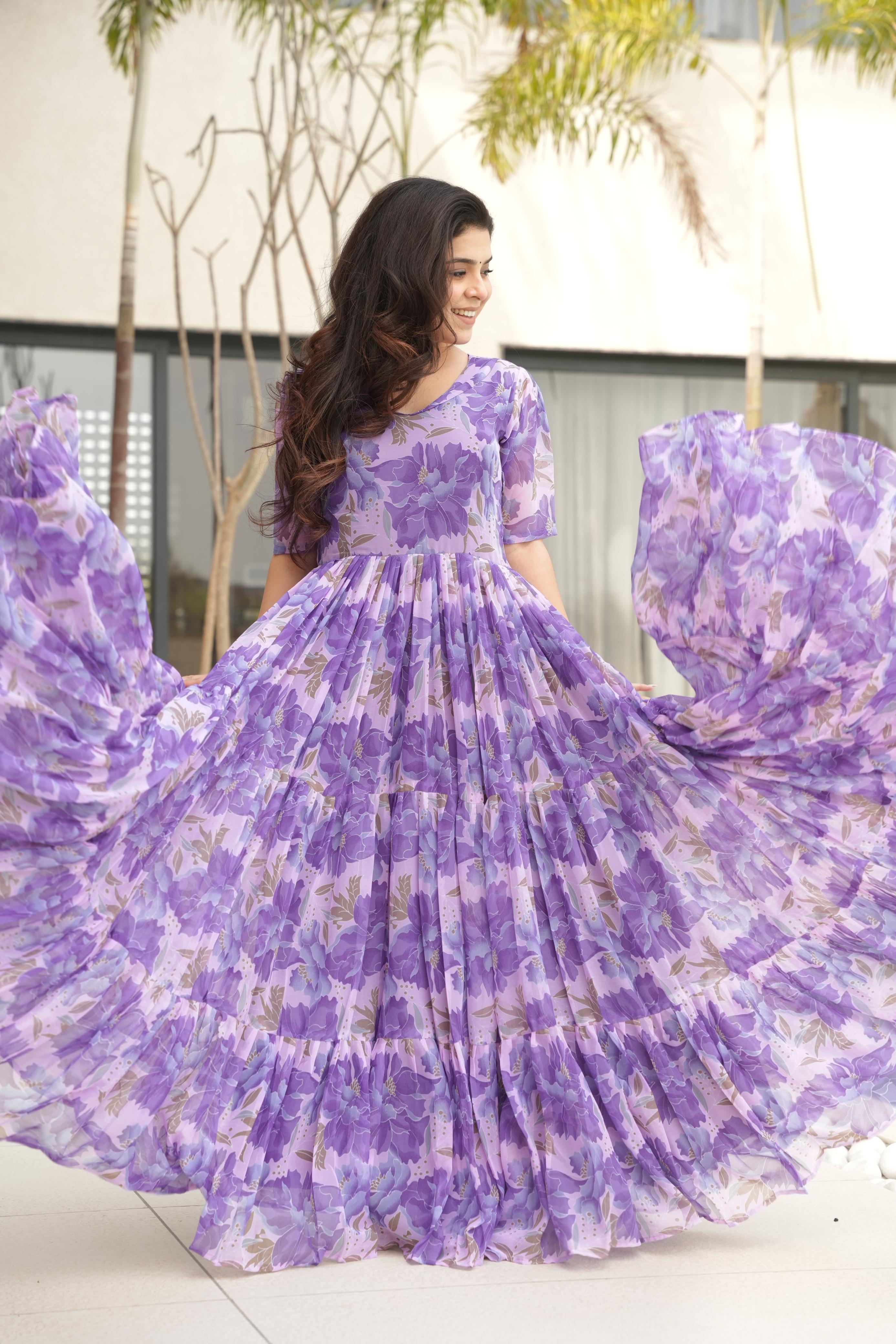 Flamingo Faux Georgette With print Maxi Gown