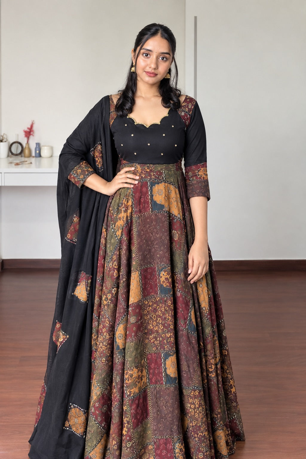 Madhu Ajrakh Patchwork Anarkali Designer Gown