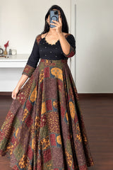 Madhu Ajrakh Patchwork Anarkali Designer Gown