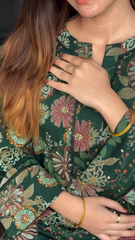 Zuri Cotton Silk Summer Floral Long Green Kurta