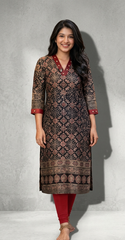 Mahi Ajrakh Printed Real Mirror A-Line kurtis