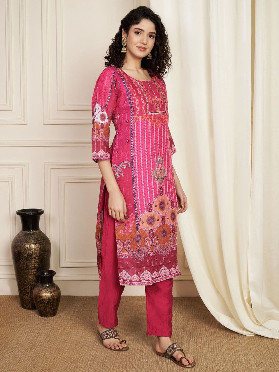 Charming Pink Muslin Kurta Pair With Dupatta