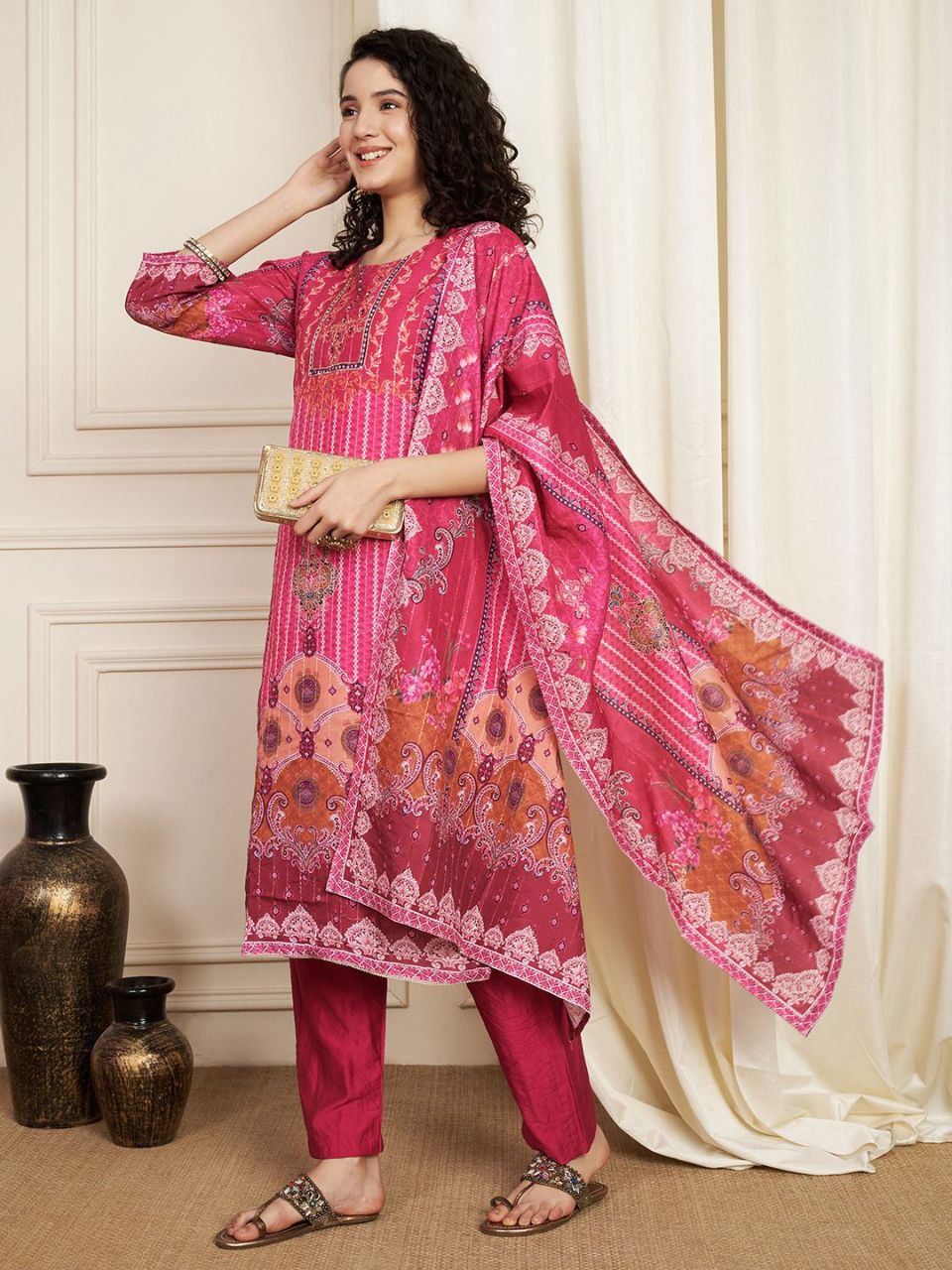 Charming Pink Muslin Kurta Pair With Dupatta