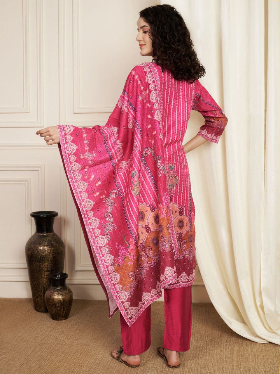 Charming Pink Muslin Kurta Pair With Dupatta
