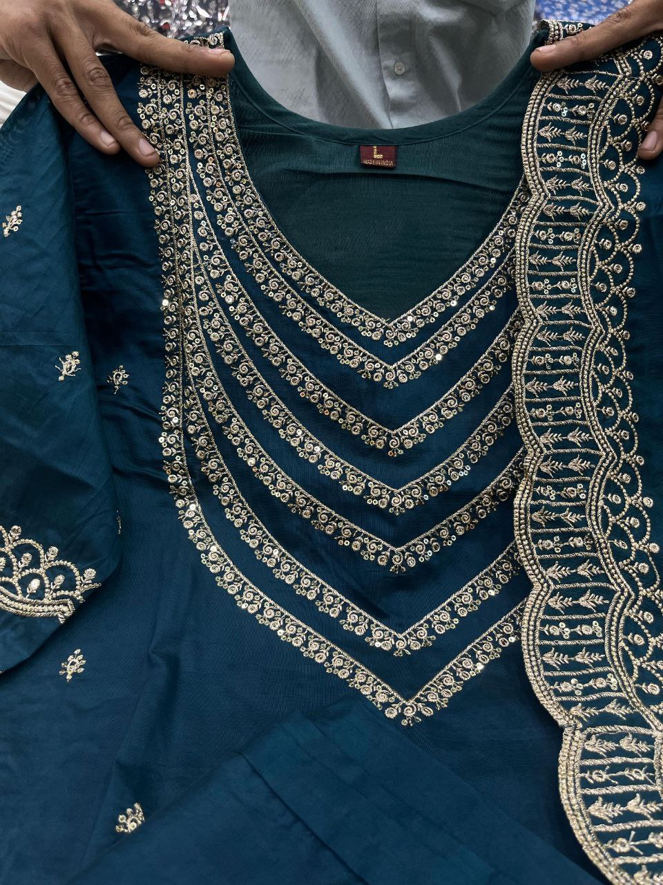 Classic Rama Pure Chanderi Silk Kuta Pant With Dupatta
