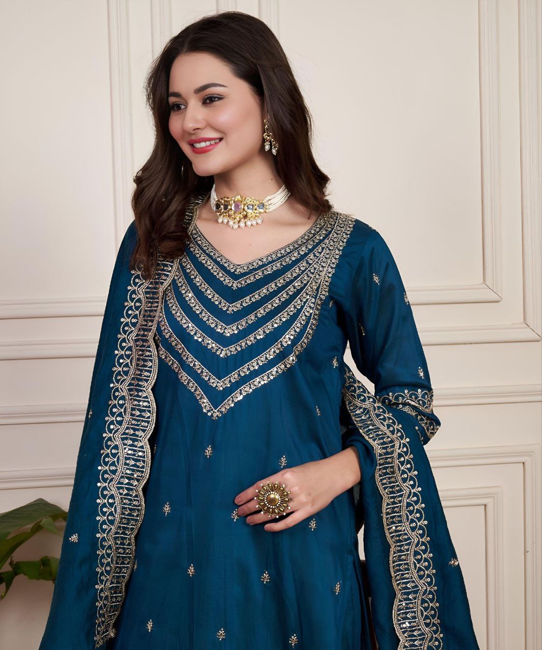 Classic Rama Pure Chanderi Silk Kuta Pant With Dupatta