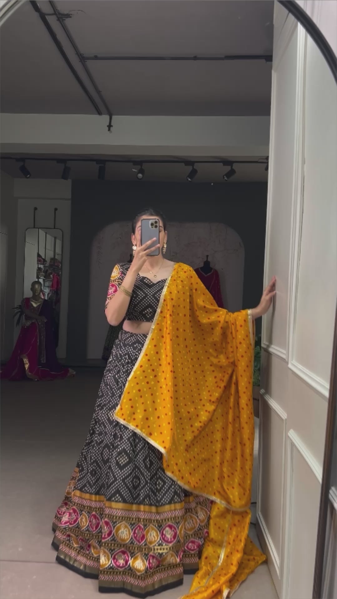 Exclusive Tussar Silk Bandhej With Patola Printed Lehenga Choli