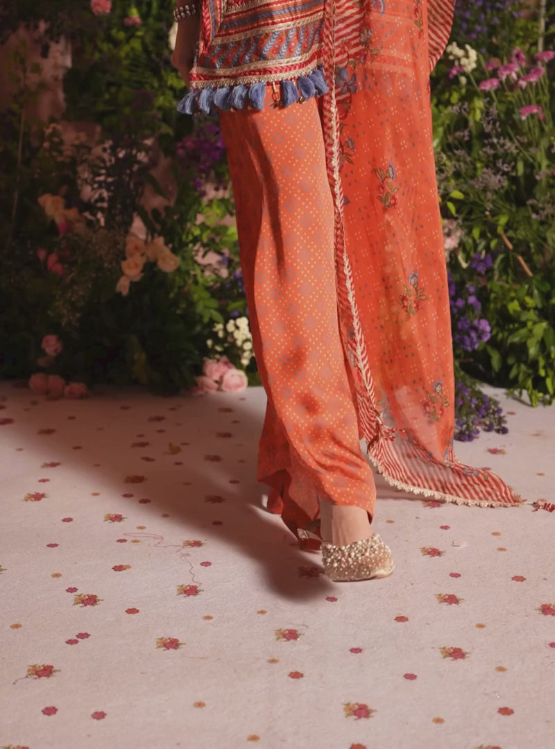 Mannat Celebration Pure Satin Designer Orange Kurta Set