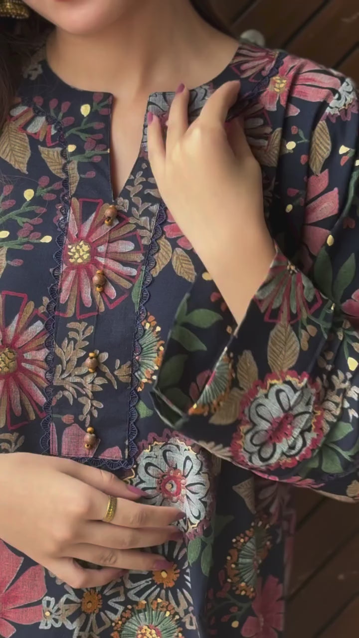 Zuri Cotton Silk Summer Floral Long Kurta
